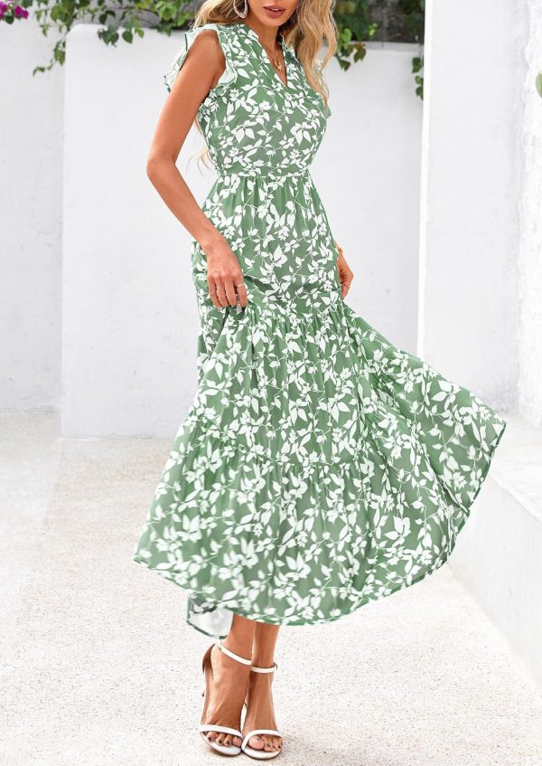 PRETTYGARDEN Women's 2025 Summer Floral Midi Dress Cap Sleeve V Neck Ruffle Long Flowy Boho Casual Beach Vacation Dresses - Image 63