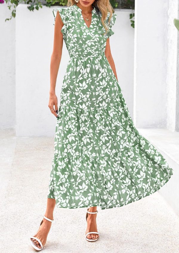 PRETTYGARDEN Women's 2025 Summer Floral Midi Dress Cap Sleeve V Neck Ruffle Long Flowy Boho Casual Beach Vacation Dresses - Image 65